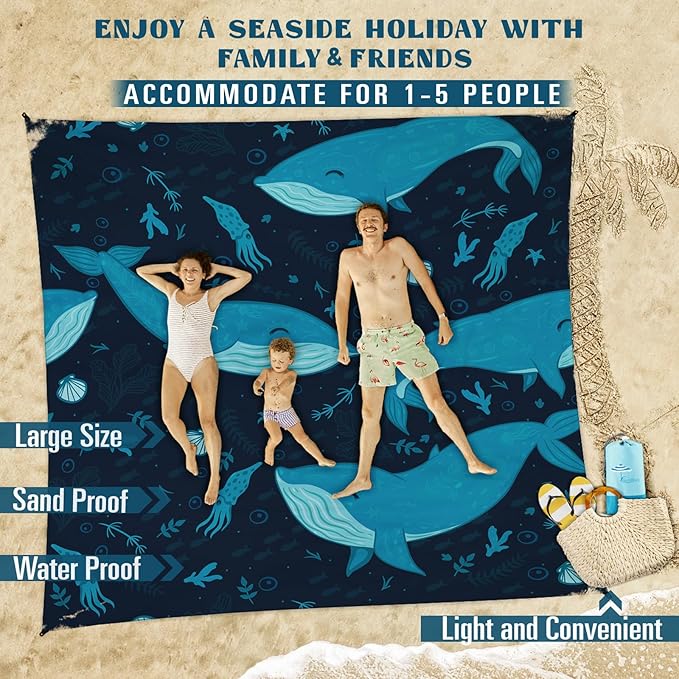 Beach Blanket Sandproof Waterproof 78''×81''1-5 Adults Oversized,Compact Lightweight Durable Beach Mat for Travel Camping Hiking Picnic Blanket