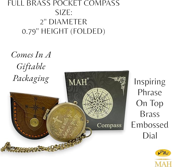 Handmade Religious Compass – “God is with You” Engraved Working Brass Gift – Christian Baptism, Confirmation, Christening or First Communion Keepsake for Boys, Teens & Men – Guided by Faith