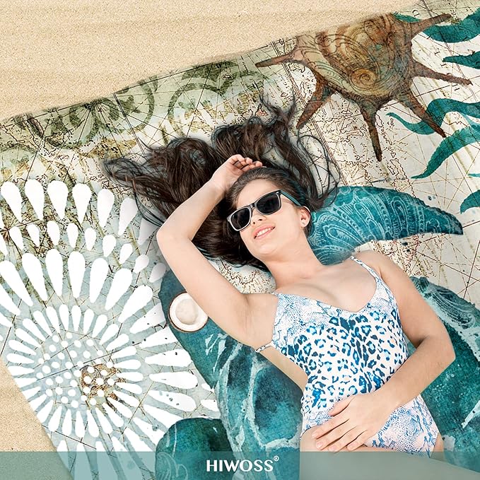 Beach Blanket Waterproof Sandproof Oversized 95”x 80”,Sand Free Beach Mat with Corner Pockets,Portable Mesh Bag for Beach Festival,Picnic,Travel and Outdoor Camping (Seaturtle)