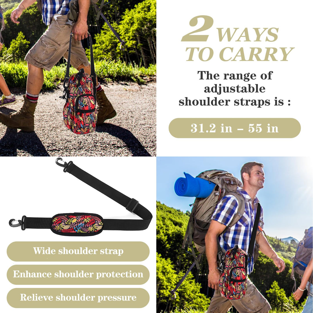 FCQQYWZ Water Bottle Holder with Strap, 32/40oz Water Bottle Bag Crossbody Insulation Water Bottle Holder with Adjustable Shoulder Strap, 4 Pockets for Walking,Camping,Hikingand Fishing (Leaf)