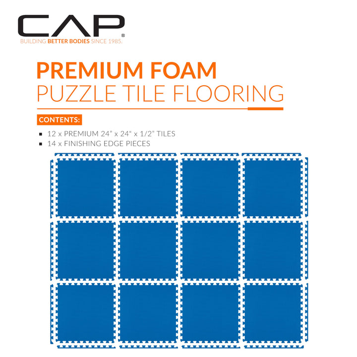 CAP Barbell 1/2 Interlocking EVA Foam Exercise Puzzle Mats - 2 Pack | 24" x 24" x 1/2" | T Pattern - Blue