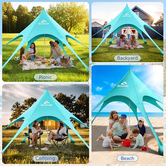 Beach Tent Sun Shelter & Portable Beach Canopy UPF 80+ UV Protection, Beach Shade Canopy with 6 Sandbags, Sand Shovel Ground Pegs for Outdoor Camping, Picnics (12x12ft, Turquoise)