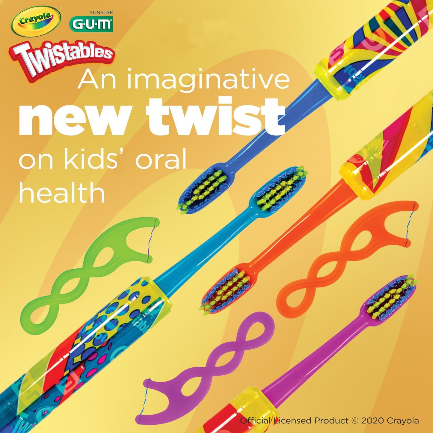 GUM Crayola Twistables Kids Flossers with Fluoride - Designed for Little Hands - Three Fun Fruit Flavors - Easy to Use Kids Floss Picks for Children Ages 3+, 90 Count