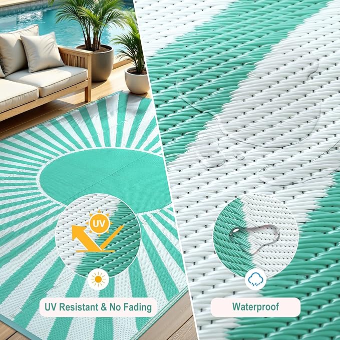 Anidaroel 8x10 Outdoor Rug for Patios Clearance, Waterproof Camping Rug for Outside RV, Reversible Plastic Straw Outside Rugs, Large Outdoor Area Rug for Garden, Camper, Pool Deck(Green,8’x10’)