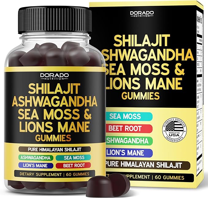 Shilajit Gummies with Sea Moss, Ashwagandha & Lions Mane - (Pure Himalayan Shilajit Supplement for Men & Women, Energy & Immunity Support) - Third Party Tested & Vegan Safe - (60 Gummies)