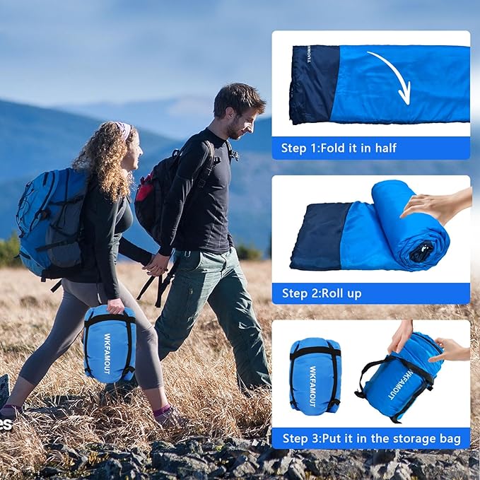 Backpacking Flannel Sleeping Bag Lightweight for Adults Hiking Ultralight Compact Sleeping Bag Portable Warm Weather Summer with Compression Sack