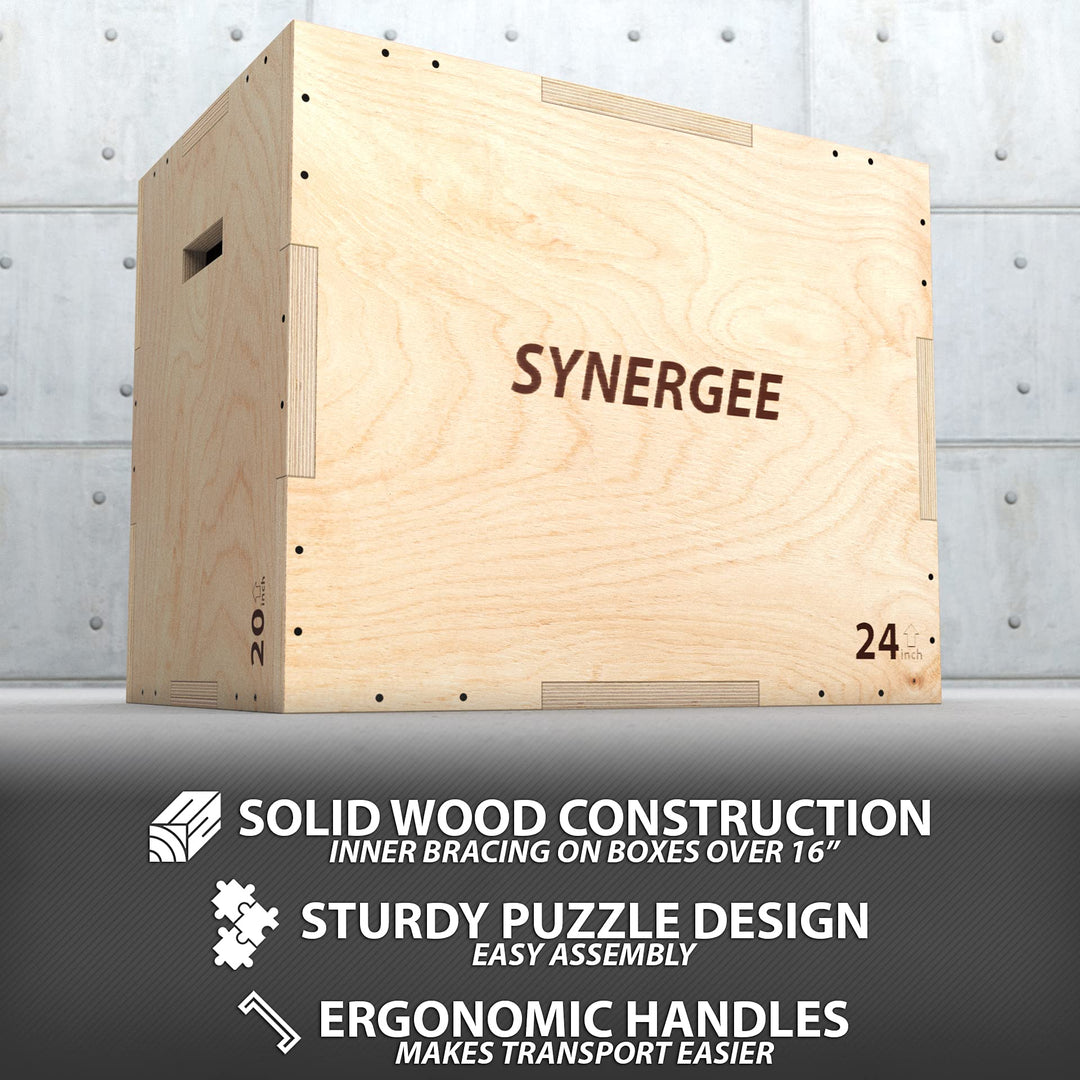 Synergee 3 in 1 Wood Plyometric Box for Jump Training and Conditioning. Wooden Plyo Box All in One Jump Trainer. Size - 30/24/20