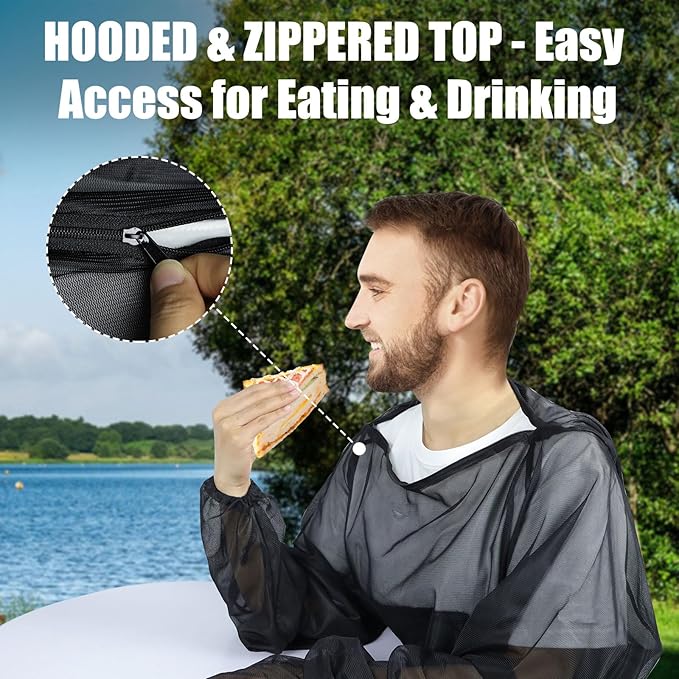 HOMEYA Net Suit XXL, Netting with Jacket Hoodie & Pants, Mittens & Socks, Lightweight Fine Mesh Full Body Clothing for Men & Women, for Camping, Hunting, Hiking, Fishing with Free Carry Pouch