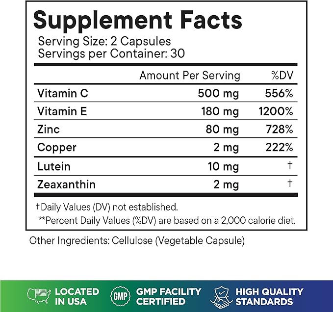 AREDS 2 Eye Vitamin & Mineral Supplement, Contains Lutein, Vitamin C, Zeaxanthin, Zinc & Vitamin E with Added Copper - 120 Count