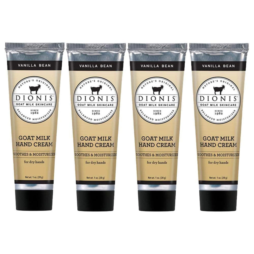 Dionis Goat Milk Skin Care Vanilla Bean Scented Hand Cream Set - Cruelty Free Travel Size Hand Lotion For Hydrating & Moisturizing Dry Skin - Paraben Free Formula Made In The USA, 1 oz Set of 4