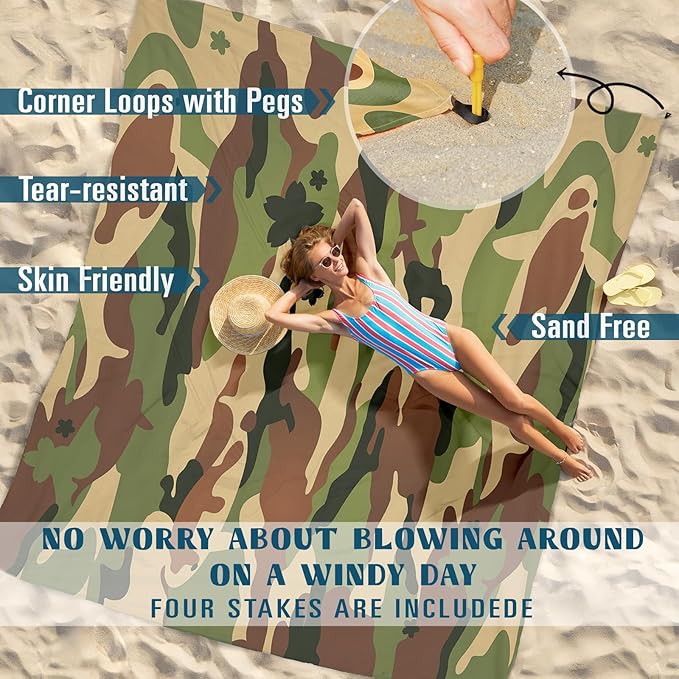 Beach Blanket Sandproof Waterproof 78''×81''1-5 Adults Oversized,Compact Lightweight Durable Beach Mat for Travel Camping Hiking Picnic Blanket