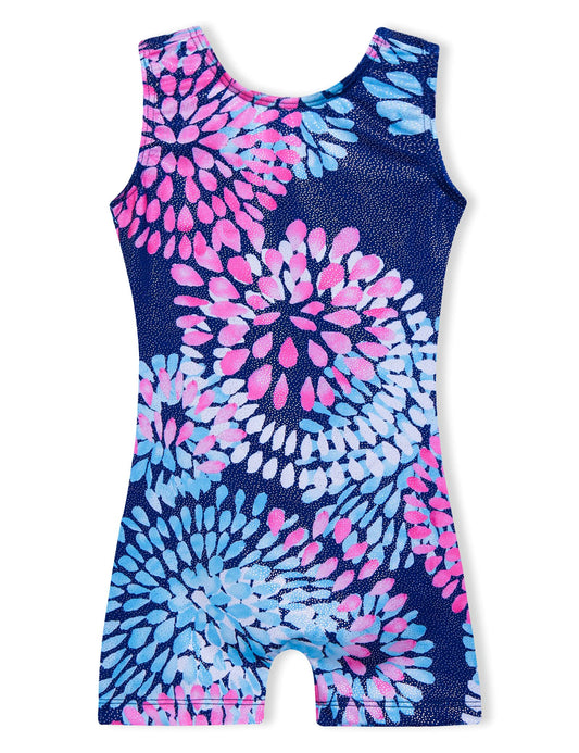Domusgo Gymnastics Leotards for Girls 5-6 Years Old Round Flowers Blue Sparkly Little Kids Unitard