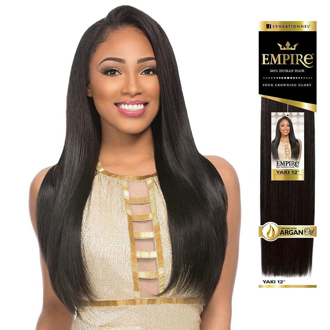 Sensationnel Empire yaki human hair - tangle free weaving for quick weave and sew in styles best for faux highlights - 1 pack (10 inch, S1B/27)