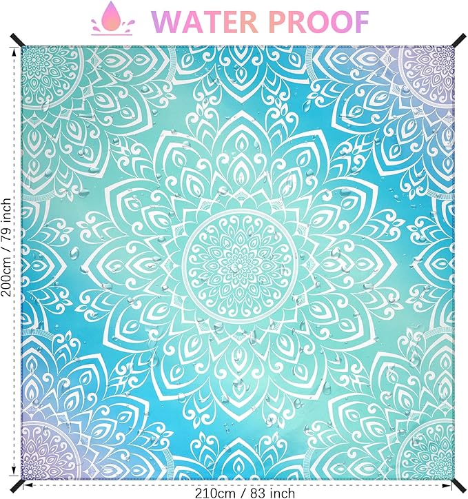 Beach Blanket Waterproof Sandproof Beach Mat Quick Drying Durable Outdoor Picnic Mat for Beach Festival Travel Picnic Camping Hiking (Gradiant Blue-Mandarin,79"×83"(4 Person))