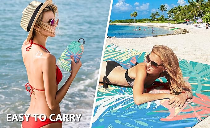 Beach Blanket Waterproof Sandproof Beach Mat 79" X 83" /10'x9'for 2-8 Adults Quick Drying Outdoor Picnic Mat Beach Accessories for Travel, Camping, Hiking