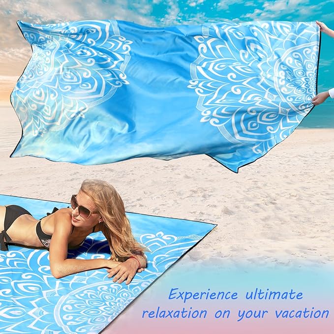 Beach Blanket Waterproof Sandproof Beach Mat 79" X 83" /10'x9'for 2-8 Adults Quick Drying Outdoor Picnic Mat Beach Accessories for Travel, Camping, Hiking