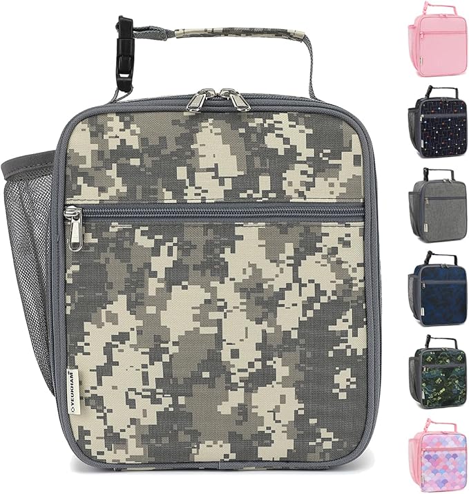 Lunch Box for Kids Boys Girls Men Women, Insulated Small Soft Cooler Lunch Bag Kit for School Work Picnic Travel - Reusable Portable lunchbox,Grey Camouflage