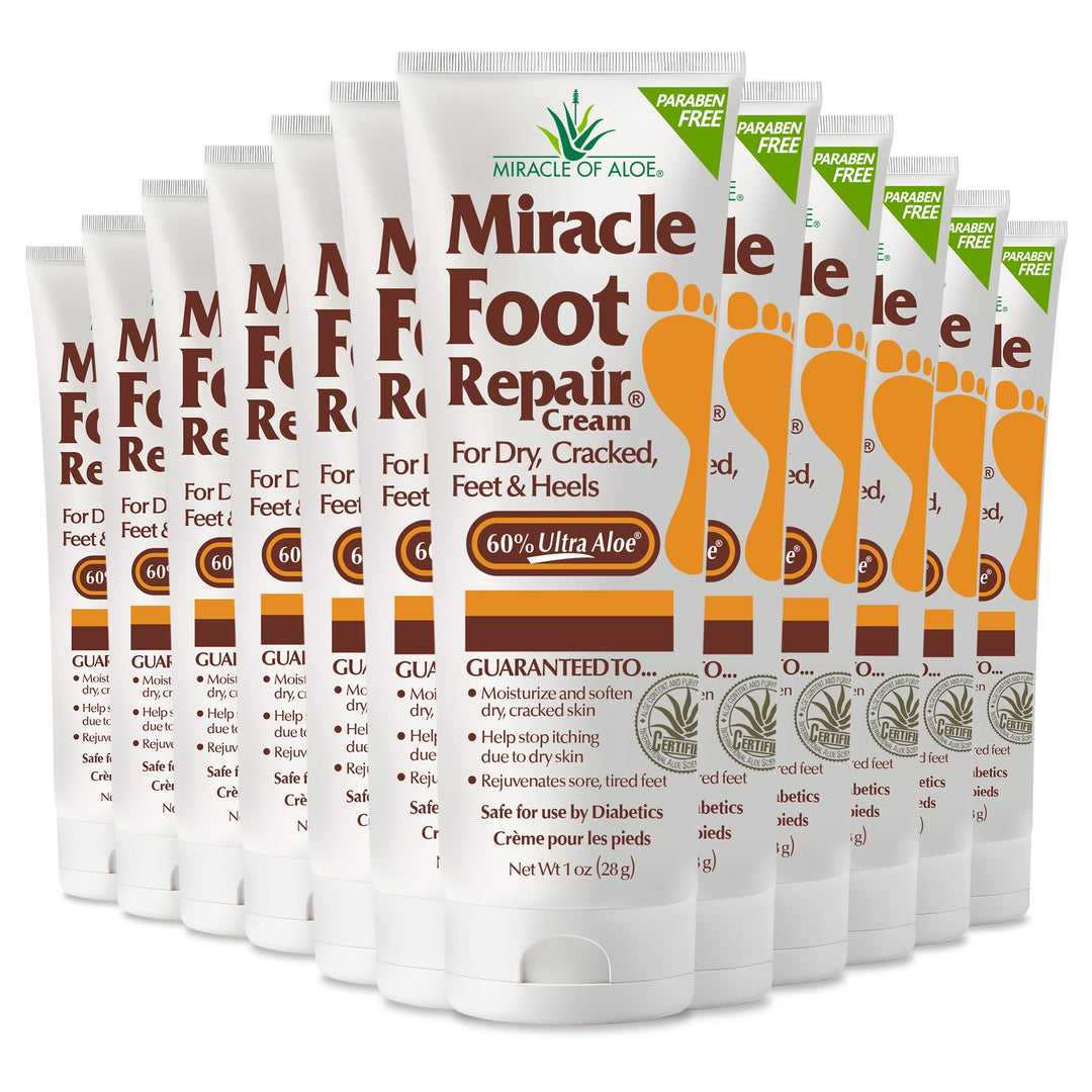 Miracle Foot Repair Cream (1 oz / 12 Pack) Repairs Dry Cracked Heels and Feet, 60% Pure Ultra Aloe Moisturizes, Softens, and Repairs