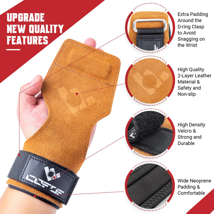 COFOF Weight Lifting Wrist Strap,Double Layer Leather Weightlifting Wrist Strap for Deadlift and Powerlifting, Adjustable Neoprene Padded Gym Workout Lifting Wrist Hooks for Men/Women(Pair)