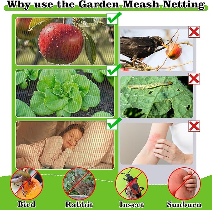 Mosquito Netting 39x10Ft Garden Mesh Netting, Fly Bird Net Barrier Hunting Blind Plant Protecting Net, 3x12m Green