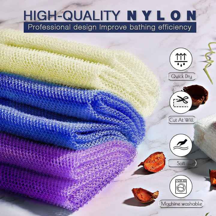 3-Piece African Net Bath Sponge Set | Exfoliating Body Scrubber | Black, Blue, Brown
