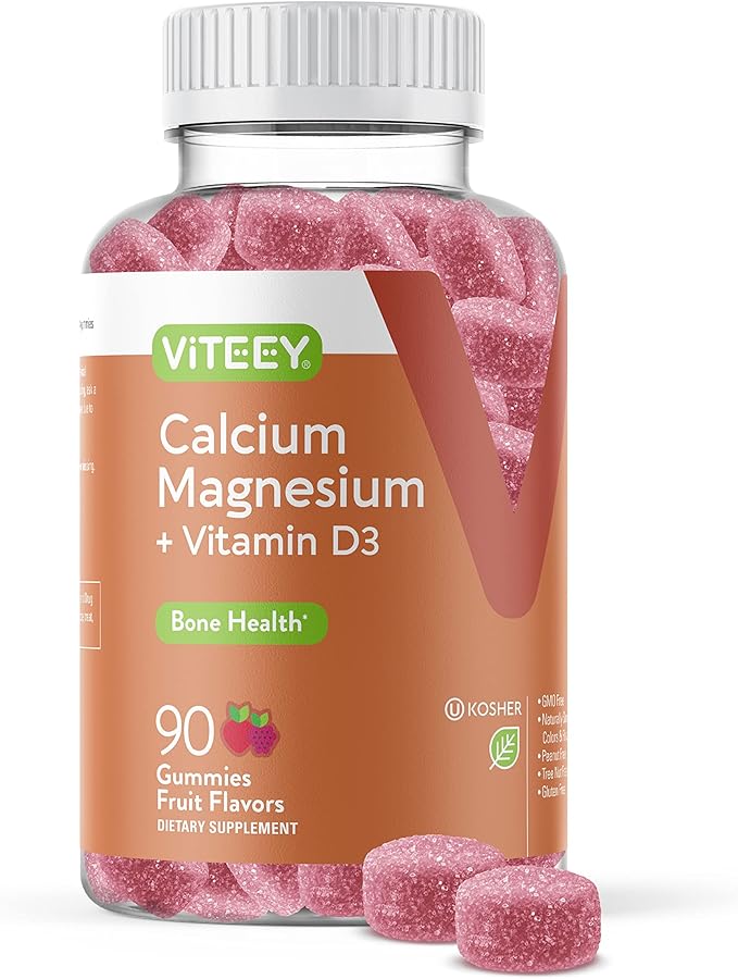 Calcium Gummies with Vitamin D3 & Magnesium - Supports Bone Health, Immune Support, Energy and Muscle Function - Dietary Vitamin Supplements, for Men Woman and Teens, Chewable Fruit Flavored Gummy