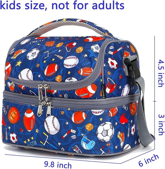 FlowFly Double Decker Cooler Insulated Lunch Bag Large Tote for Boys, Girls, Men, Women, With Adjustable Strap, Football