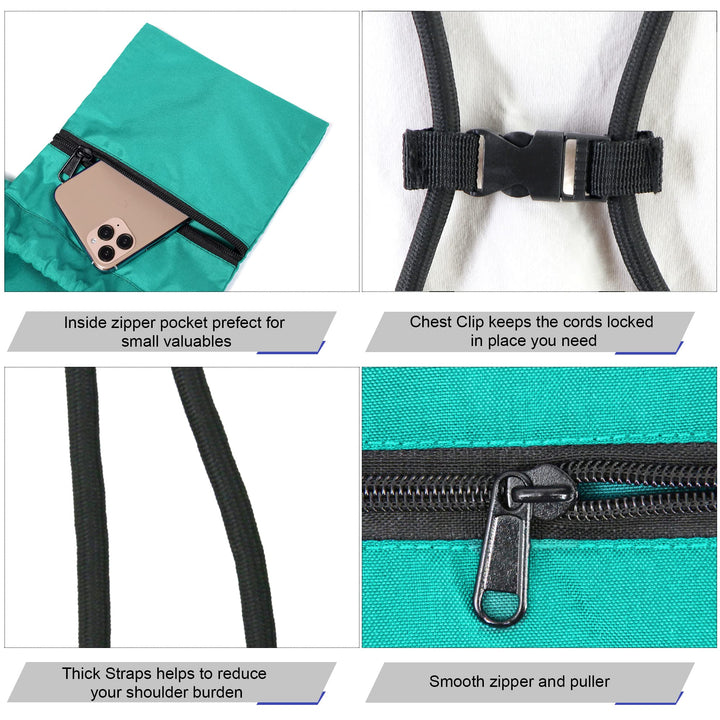 BeeGreen Teal Drawstring Backpack with Front Zipper Pocket and Inner Pocket Large 18.5" L x 13.8" W String Sackpack Cinch Sack Gym Sports Workout Athletic Bag For Men Women