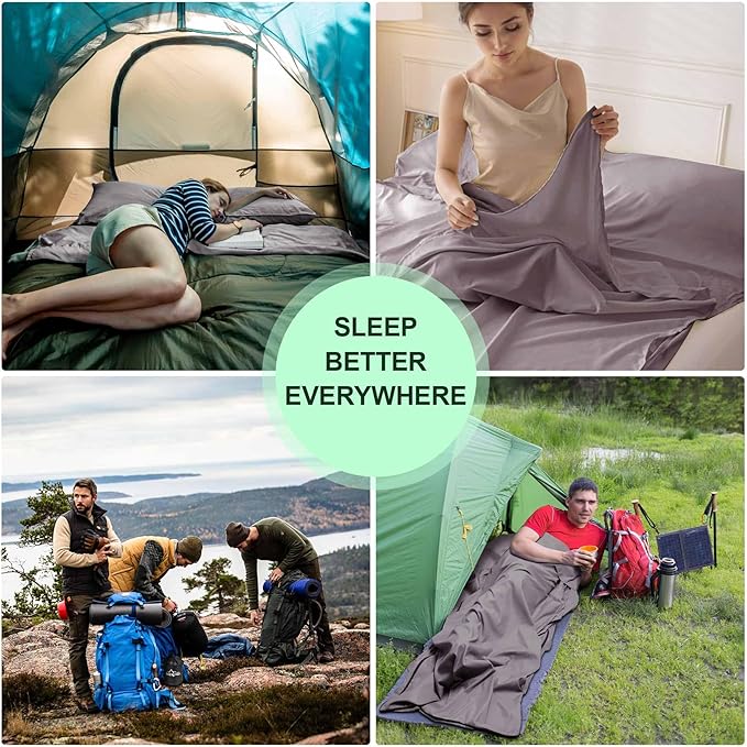 Sleeping Bag Liner,Adult Sleep Sack & Travel Sheets,Travel Sleep Sack for Backpacking, Hotels & Hostels - Lightweight Single & Double Travel Sheet Camping Sheets,Has Full Length Zipper