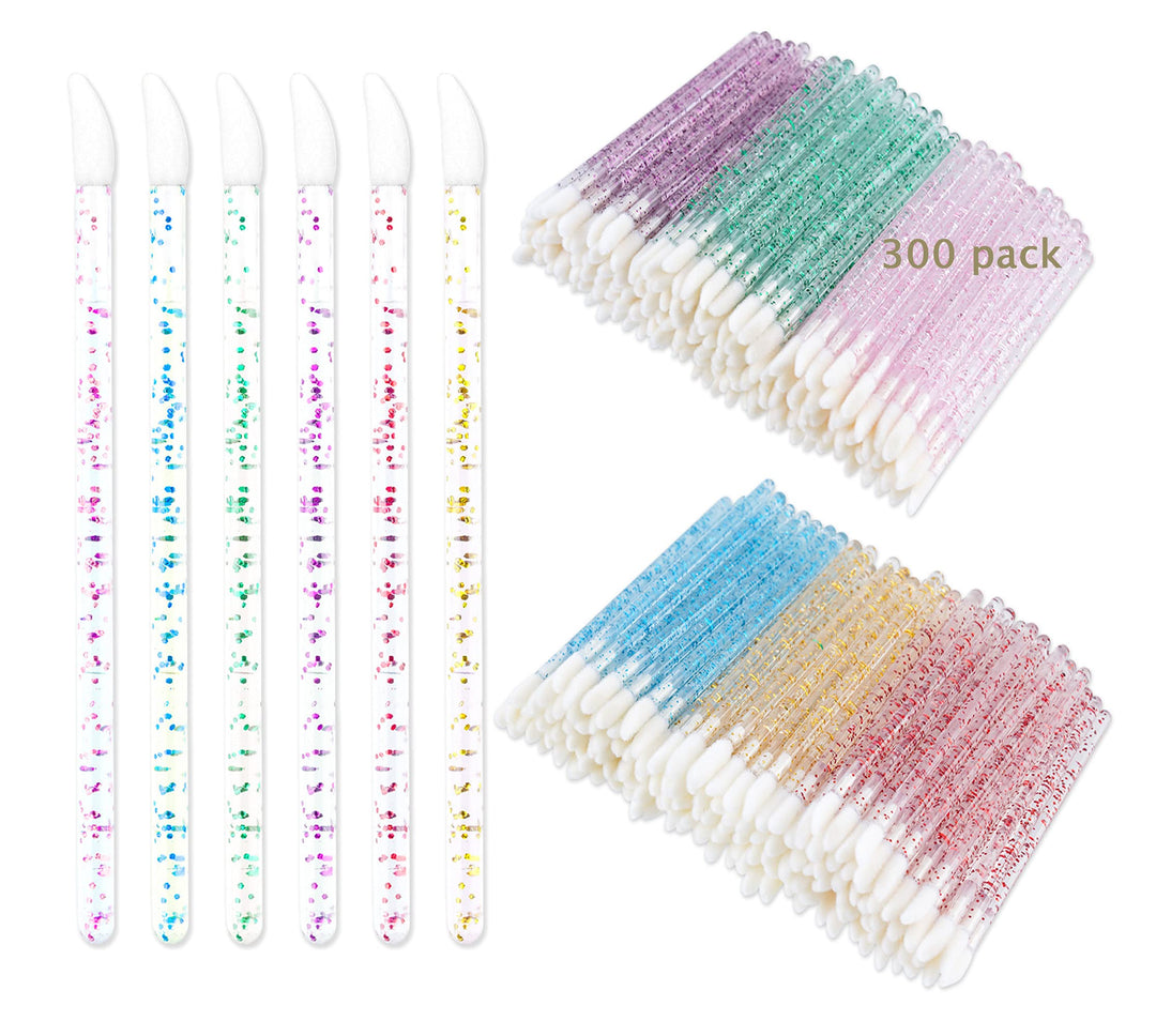 300Pcs Glitter Crystal Lip Brush, Disposable Crystal Lip Brushes Tool Kits Lip Gloss Applicators Make Up Brush Lipstick Gloss Wa