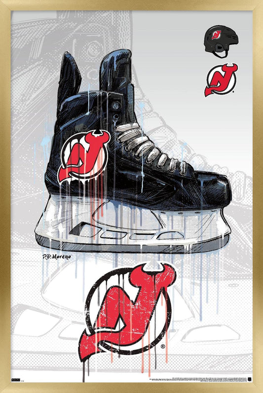 Trends International NHL New Jersey Devils - Drip Skate 21 Wall Poster, 14.725" x 22.375", Gold Framed Version