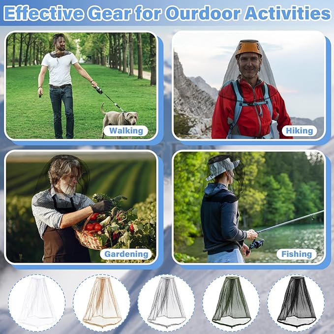 Benvo Mosquito Head Net Mesh One Piece Face Neck Fly Netting Cover from Bugs Gnats Noseeums Hat-Compatible Insect Shield for Fishing, Camping, Gardening (2pcs, Black, Upgraded Big Net)