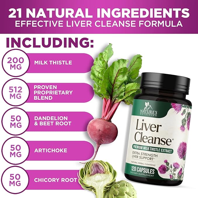 Liver Cleanse Detox & Repair Supplement – 21 Herb Formula with Milk Thistle, Dandelion, Artichoke, Chicory Root & Beet – Natural Liver Support for Detox & Wellness – Non-GMO, Vegan – 120 Capsules