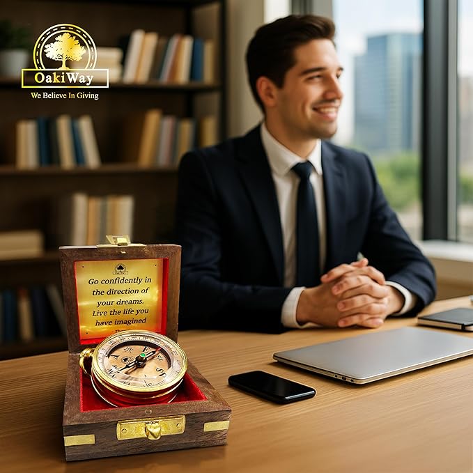 The Dream Chaser Compass in Wooden Box - 2025 Graduation Gifts for Him, College, High School, Birthday Gift Idea for Son, Boys, Daughter - Greeting Card Included, Inspirational, Motivational Present