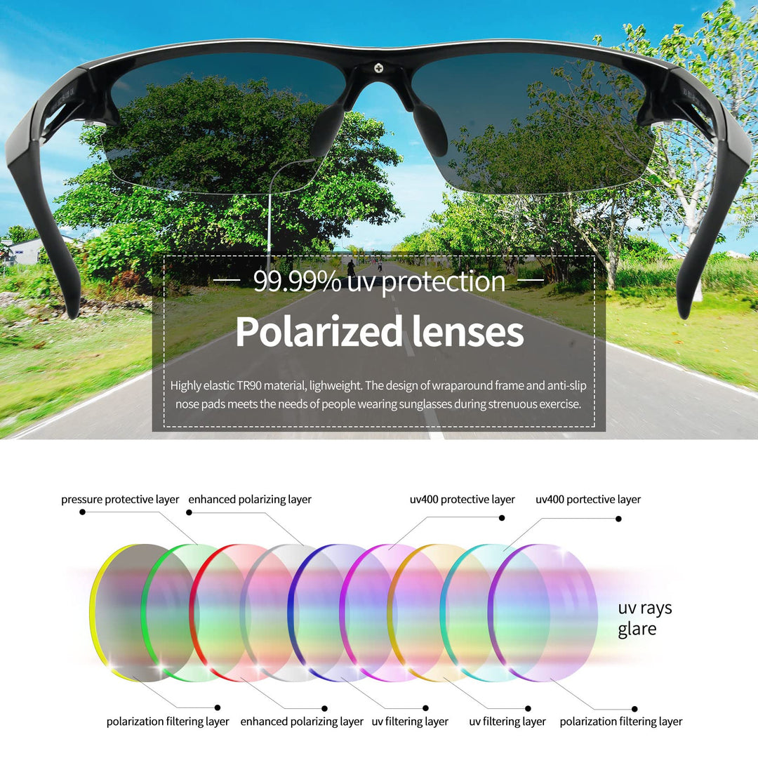Joopin Half Frame Sports Sunglasses Lightweight Black Safety Shades for Men Women Semi Rimless Military Sun Glasses Polarized UV400