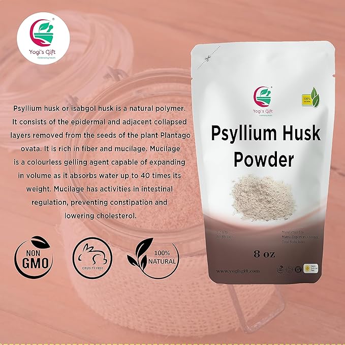 Psyllium Husk Powder 8 oz | 98% Purity | Daily Fiber for Baking, Smoothies, Cooking, and Beverages | Unflavored, Fine Ground, Non-GMO | Keto Friendly Soluble Fiber Supplement by Yogi's Gift®