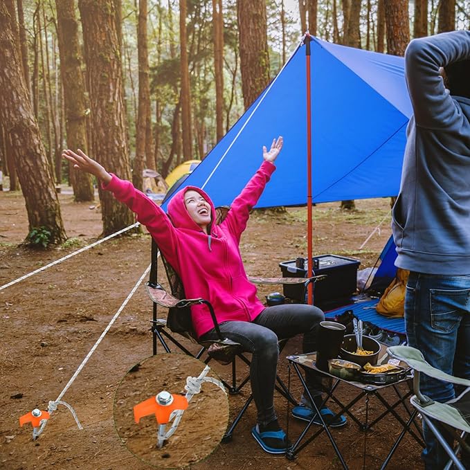 20 Pcs 8'' Screw in Tent Stakes Heavy Duty Camping Stakes Ground Anchors Metal Canopy Stakes Tent Spikes Stake Pegs with 4 x 10 ft Ropes for Sand Hiking Travel with Hex Head Driver(Orange)