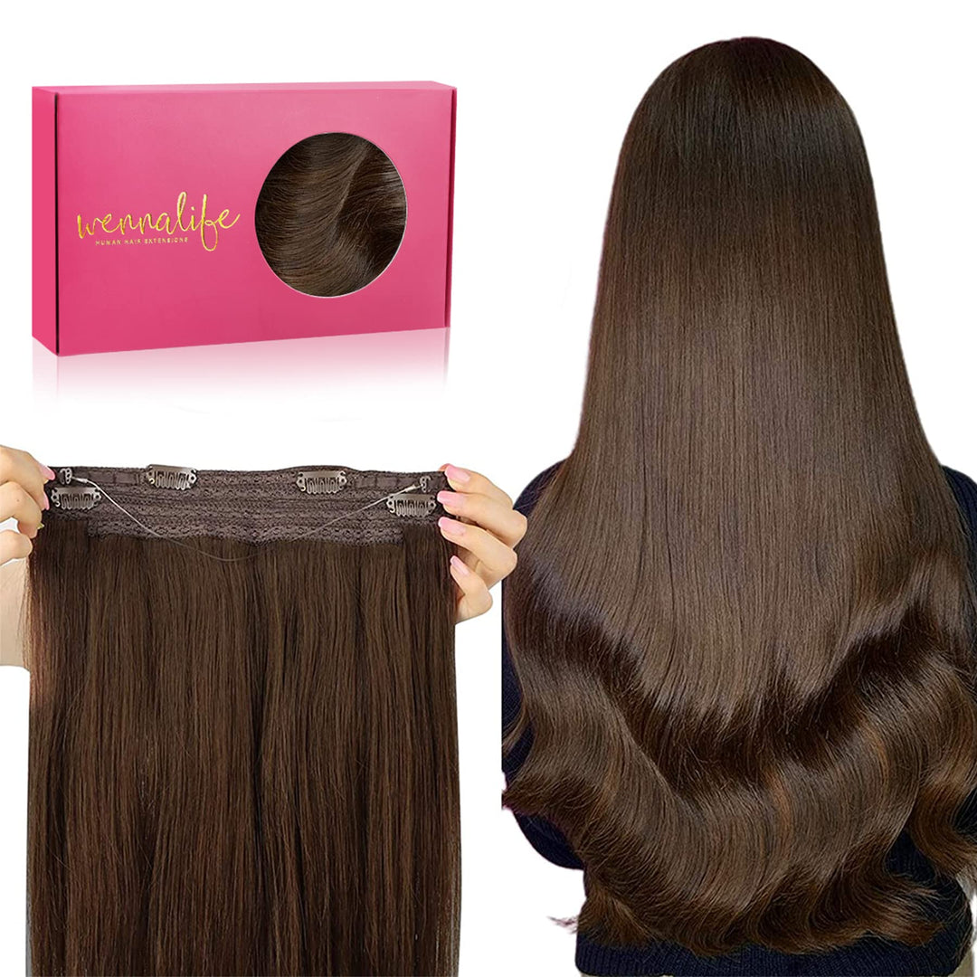 Wennalife Wire Hair Extensions (Increase 50% Lifespan) Real Human Hair 16 Inch 95G Chocolate Brown Remy Wire Hair Extensions Inv
