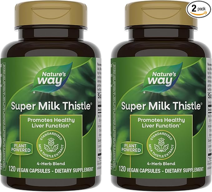 Nature's Way Super Milk Thistle, Promotes Healthy Liver Function*, with Artichoke Leaf, Dandelion Root & Licorice Root Extracts, Milk Thistle Extract, 120 Capsules (Packaging May Vary) – 2 Pack