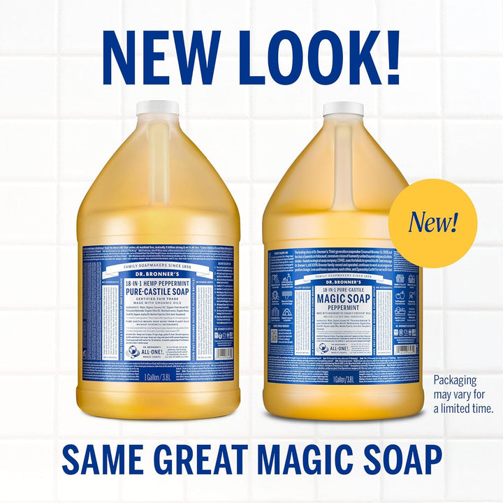 Dr. Bronner's Pure-Castile Soap | Peppermint Liquid, 1 Gallon – Eco-Friendly Hand & Body Wash