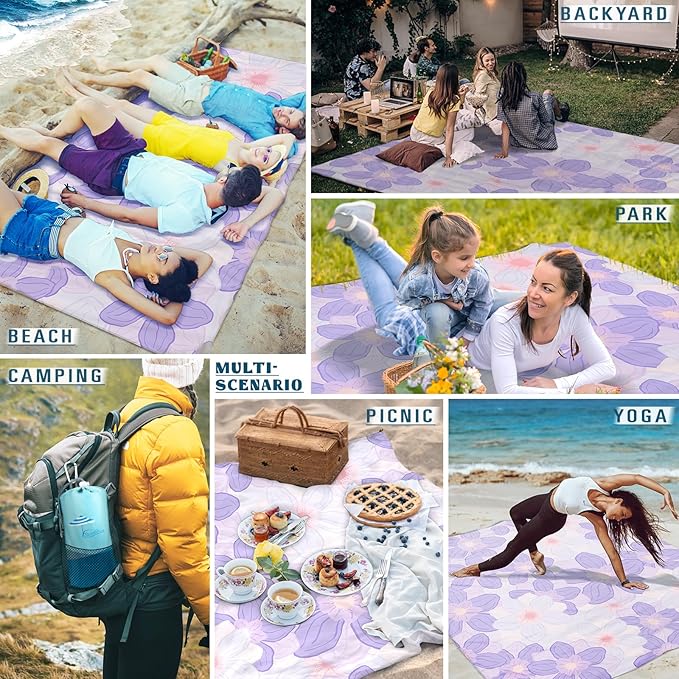 Beach Blanket Sandproof Waterproof 78''×110'' 1-7Adults Oversized,Compact Lightweight Durable Beach Mat for Travel Camping Hiking Picnic Blanket