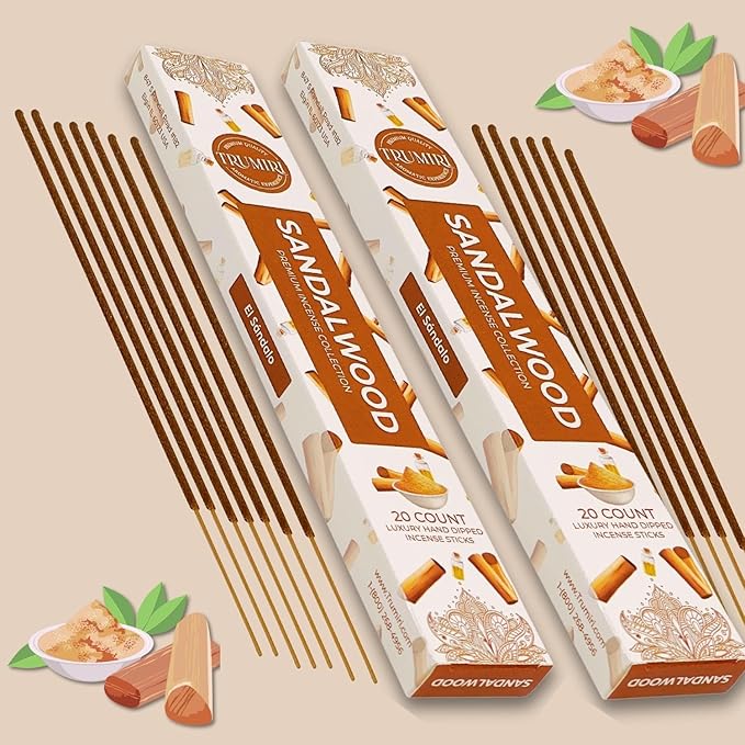 Sandalwood Incense Sticks - Incienso de Sándalo - Total 40 Insence-Sticks - Dual Pack of 20 Insense - Inciensos - Inscents - Natural Non Toxic Ingredients - Incents - Incence - Inscense - Insents