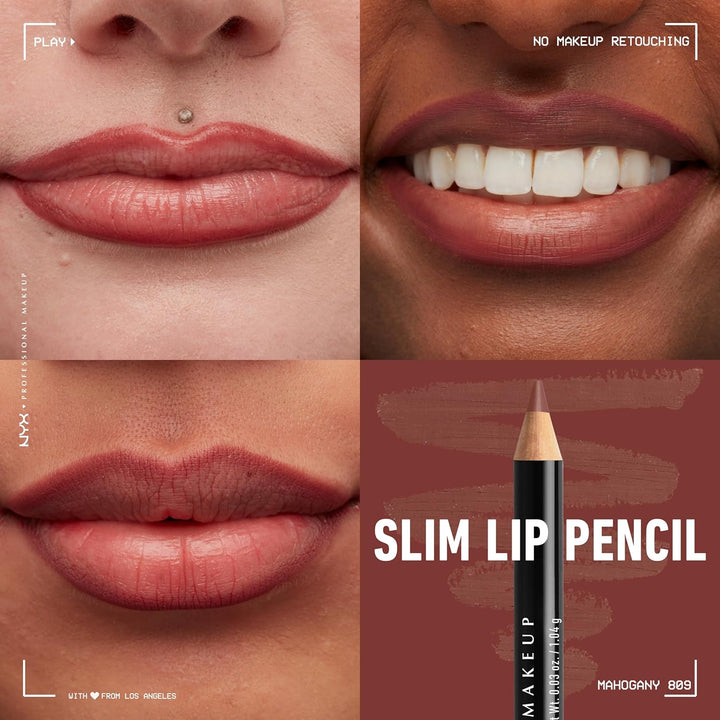 NYX Slim Lip Pencil | Long-Lasting Creamy Lip Liner | Hot Red - 2 Pack