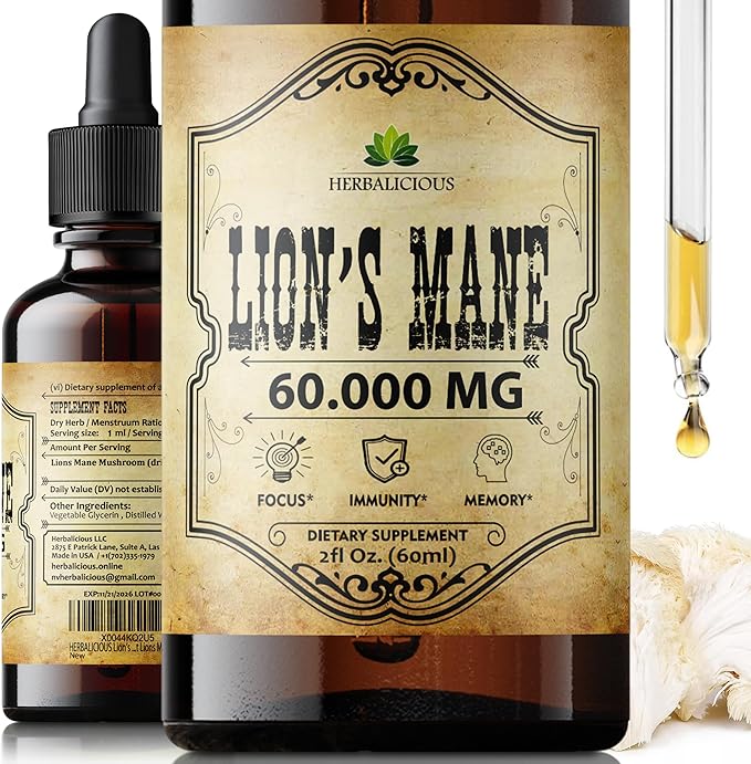 Lion’s Mane Liquid Mushroom Supplement – Premium Mushroom Extract Brain Supplement for Memory Focus, Clarity and Nerve Support – Non-Gluten and Non-GMO Supplement Lions Mane 2 Fl Oz