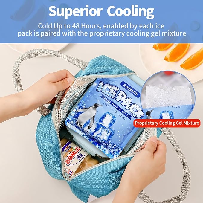 2025 Reusable Ice Packs for Cooler, Aookellb 5 Pack Long Lasting Gel Freezer Packs for Coolers, Cold Packs for Cooler Bag Backpacks, Lunch Box, Cooler Bag, Keeps Food Cold Fresh