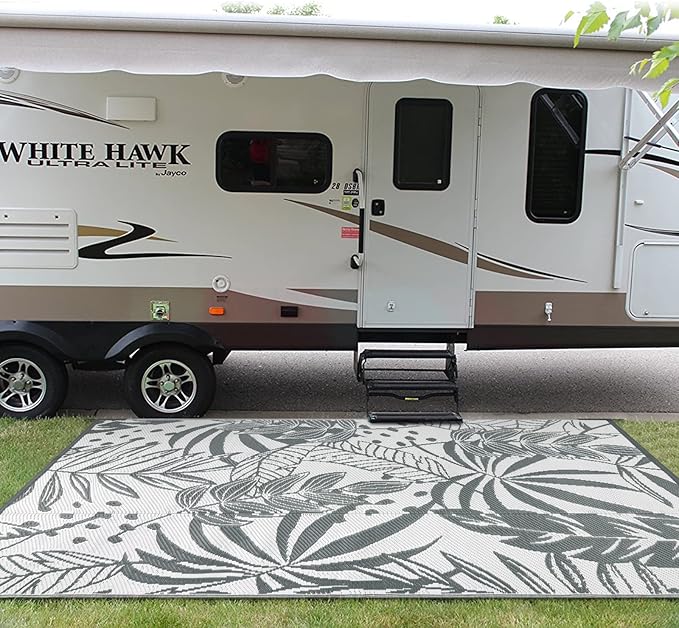 Anidaroel Outdoor Rugs 5x8ft for Patios Clearance Waterproof, Reversible Tropical Plastic Straw Camping Mat Outside Rug, Large Outdoor Area Rug for RV, Porch, Deck, Balcony, Picnic(5'x8')