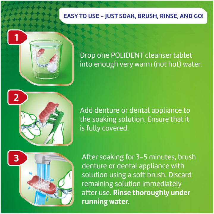 Polident Smokers Antibacterial Dental Appliance Cleanser Tablets, 90 Count