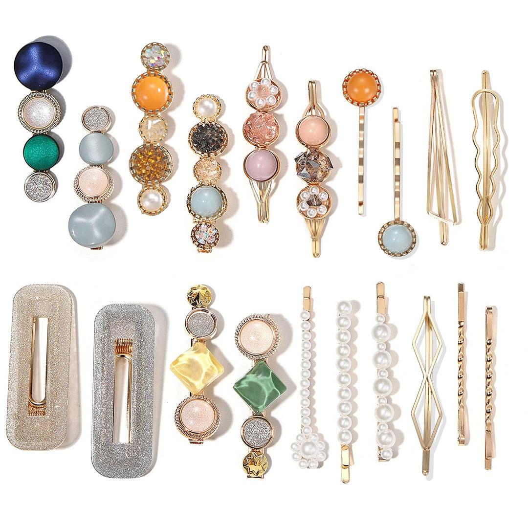 Mehayi 20 Pcs Macaron Pearls And Acrylic Resin Hair Clips, Handmade Cute Hair Barrettes Bobby Pins, Glitter Crystal Geometric Ha