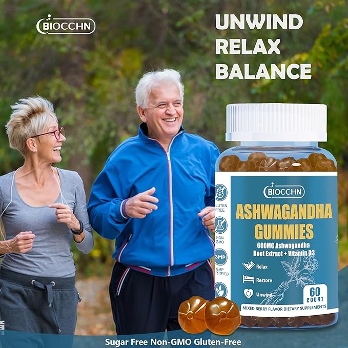 Ashwagandha Gummies ＆ Vitamin D3, Aswangdha Extract Supplement for Women Men(Non-GMO & Gluten Free,Sugar Free)