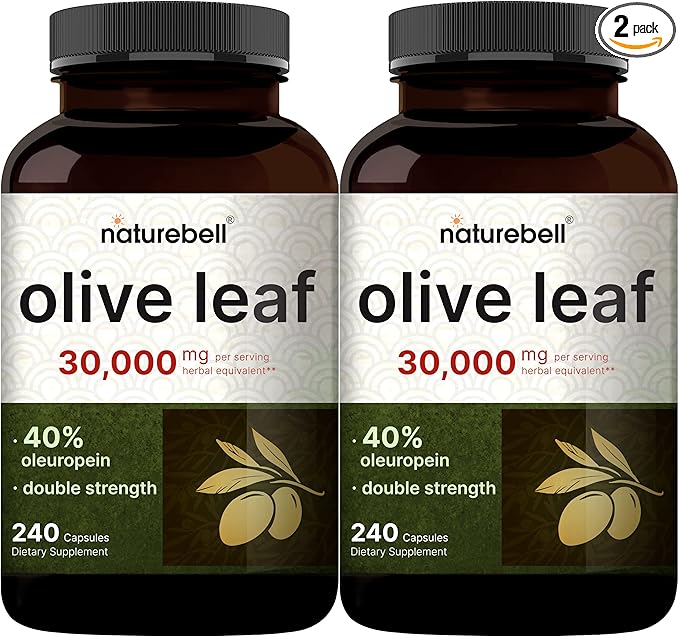 2 Pack Olive Leaf Extract 30000mg, 480 Total Capsules | 40% Active Oleuropein, 50:1 Herbal Equivalent – Rich in Polyphenol & Flavonoid Antioxidants for Immune & Heart Health – Non-GMO